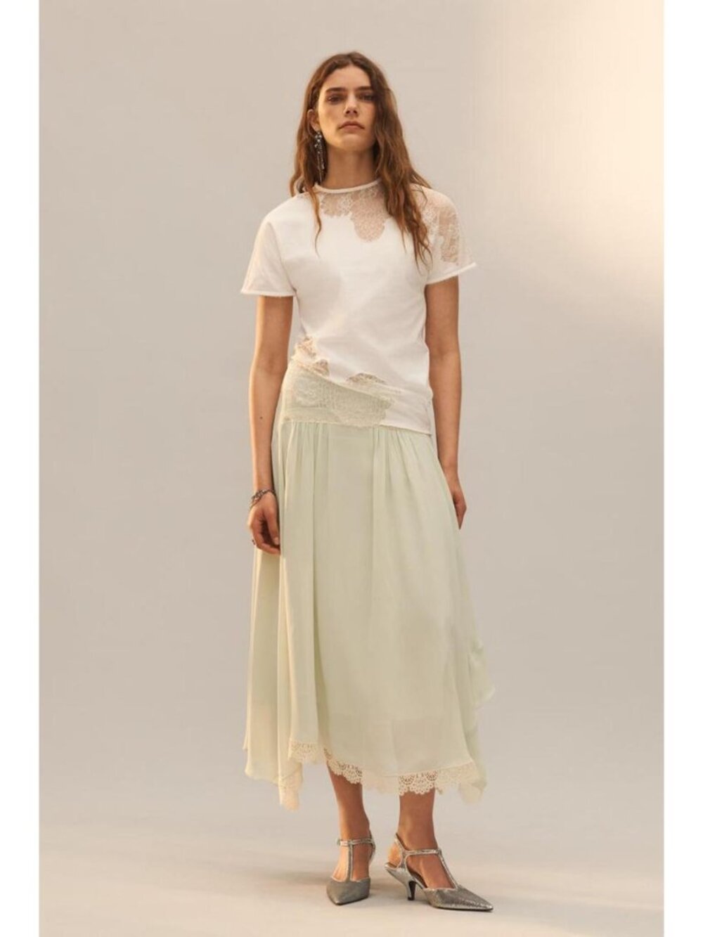 ZARA LIMITED EDITION ASYMMETRIC LACE T-SHIRT - Picture 2 of 8